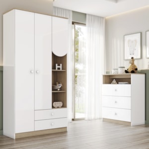 Guarda Roupa 3 Portas e Comoda 3 gavetas Magia Branco Jequitiba HP Henn