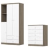 Guarda Roupa 3 Portas e Comoda 5 gavetas Bala de Menta Rustico Branco Henn