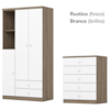 Guarda Roupa 3 Portas e Comoda 5 gavetas Bala de Menta Rustico Branco Henn