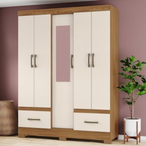 Guarda Roupa 5 Portas Com Espelho 200x146 cm Nature Off White Briz