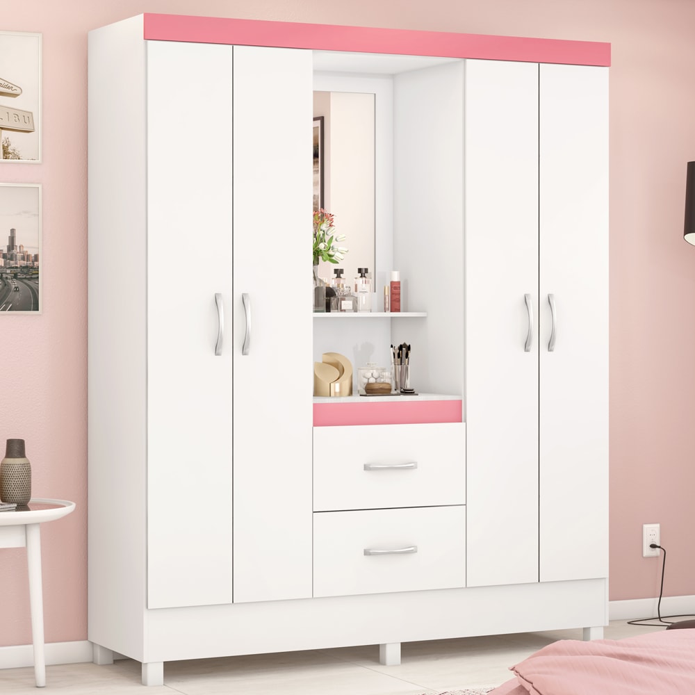 Guarda Roupa Capelinha 42220 Branco Rosa Flex Demobile | Milani Store