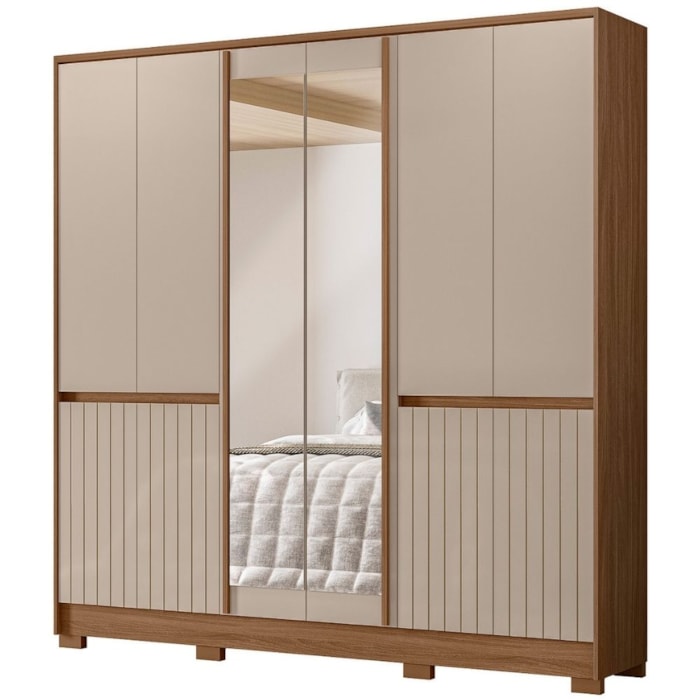 Guarda Roupa Casal 10 P Espelho 216 cm Alasca Carvalho Fendi Moval