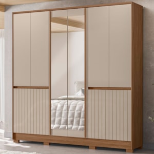 Guarda Roupa Casal 10 P Espelho 216 cm Alasca Carvalho Fendi Moval
