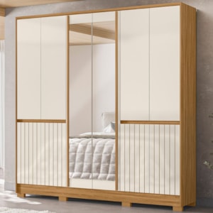 Guarda Roupa Casal 10 P Espelho 216 cm Alasca Freijo Off White Moval