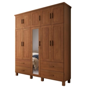 Guarda Roupa Casal 10 Portas Com Espelho 195 cm Madeira Macica Taeda 1145C Castanho Festra