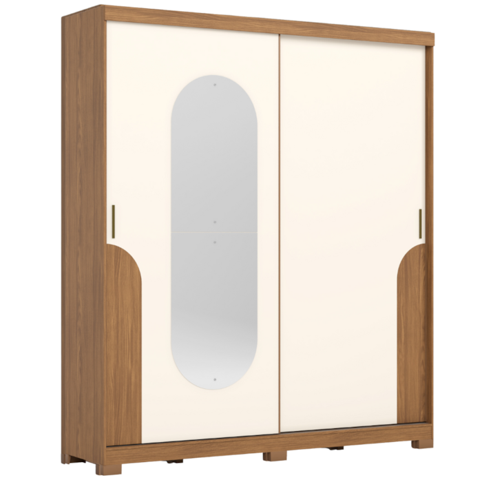 Guarda Roupa Casal 2 Portas Com Espelho 200 cm Talles Nature Off White HENN