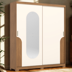 Guarda Roupa Casal 2 Portas Com Espelho 200 cm Talles Nature Off White HENN