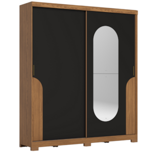 Guarda Roupa Casal 2 Portas Com Espelho 200 cm Talles Nature Preto HP HENN