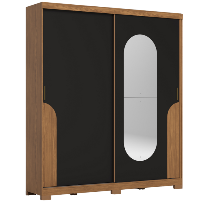 Guarda Roupa Casal 2 Portas Com Espelho 200 cm Talles Nature Preto HP HENN