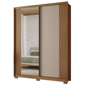 Guarda Roupa Casal 2 Portas De Correr 175 cm Com Espelho Toronto Carvalho Fendi Moval