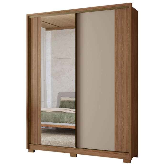 Guarda Roupa Casal 2 Portas De Correr 175 cm Com Espelho Toronto Carvalho Fendi Moval