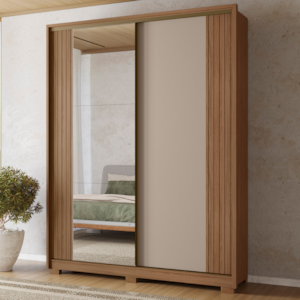 Guarda Roupa Casal 2 Portas De Correr 175 cm Com Espelho Toronto Carvalho Fendi Moval