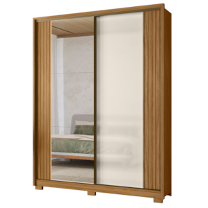 Guarda Roupa Casal 2 Portas De Correr 175 cm Com Espelho Toronto Freijo Off White Moval