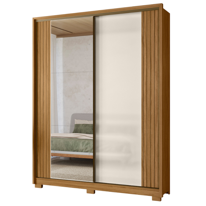 Guarda Roupa Casal 2 Portas De Correr 175 cm Com Espelho Toronto Freijo Off White Moval