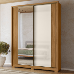 Guarda Roupa Casal 2 Portas De Correr 175 cm Com Espelho Toronto Freijo Off White Moval