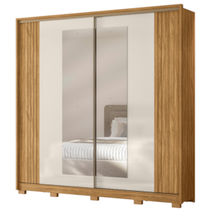 Guarda Roupa Casal 2 Portas De Correr 230 cm Com Espelho Dunas Freijo Off White Moval