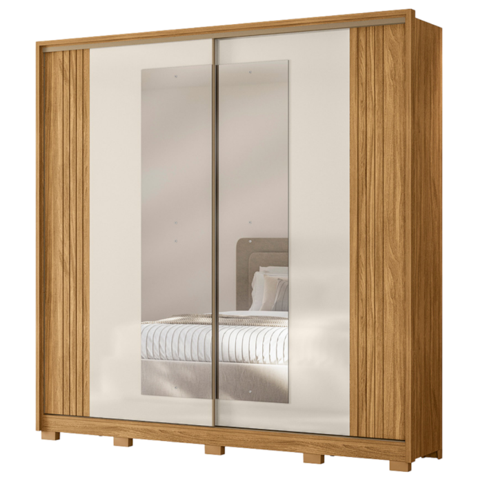 Guarda Roupa Casal 2 Portas De Correr 230 cm Com Espelho Dunas Freijo Off White Moval