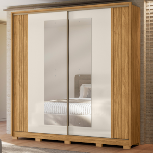 Guarda Roupa Casal 2 Portas De Correr 230 cm Com Espelho Dunas Freijo Off White Moval