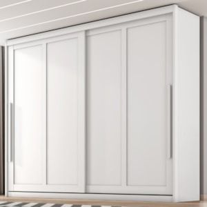 Guarda Roupa Casal 2 Portas De Correr 6 Gavetas MDF Atrane 268 cm Branco Absoluto ZANZ