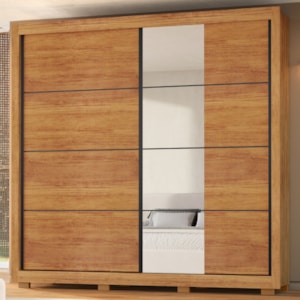 Guarda Roupa Casal 2 Portas De Correr Com Espelho 232 cm Copacabana Cedro RUDK