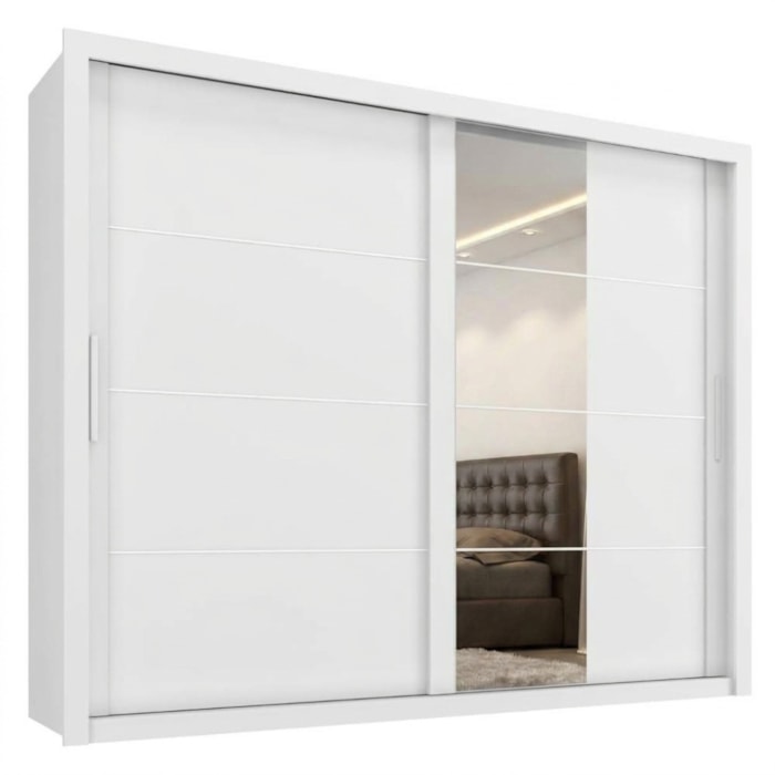 Guarda Roupa Casal 2 Portas de Correr Com Espelho Imperio 272 cm Branco Absoluto ZANZ