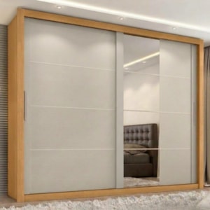Guarda Roupa Casal 2 Portas de Correr Com Espelho Imperio 272 cm Cinamomo Areia ZANZ