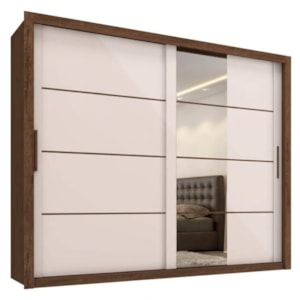 Guarda Roupa Casal 2 Portas de Correr Com Espelho Imperio 272 cm Jacaranda Off White ZANZ