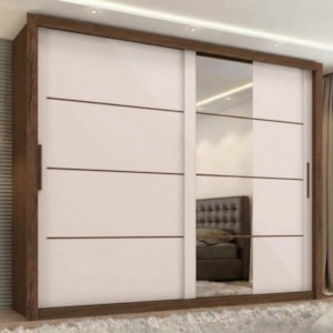 Guarda Roupa Casal 2 Portas de Correr Com Espelho Imperio 272 cm Jacaranda Off White ZANZ