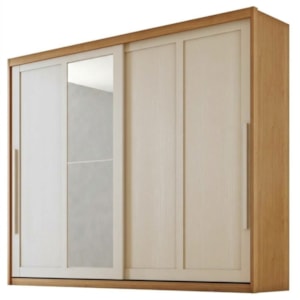 Guarda Roupa Casal 2 Portas De Correr Com Espelho MDF Atrane 268 cm Cinamomo Areia ZANZ