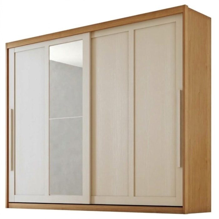 Guarda Roupa Casal 2 Portas De Correr Com Espelho MDF Atrane 268 cm Cinamomo Areia ZANZ