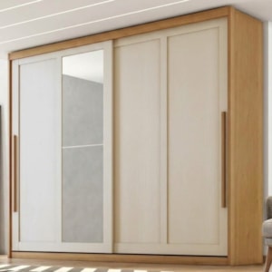 Guarda Roupa Casal 2 Portas De Correr Com Espelho MDF Atrane 268 cm Cinamomo Areia ZANZ