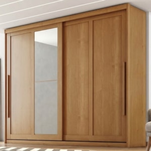 Guarda Roupa Casal 2 Portas De Correr Com Espelho MDF Atrane 268 cm Cinamomo ZANZ