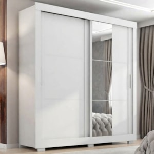 Guarda Roupa Casal 2 Portas de Correr Com Espelho Titan 196 cm Branco Absoluto ZANZ