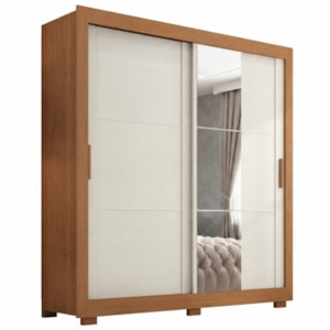 Guarda Roupa Casal 2 Portas de Correr Com Espelho Titan 196 cm Cinamomo Areia ZANZ