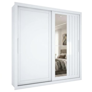 Guarda Roupa Casal 2 Portas de Correr Com Espelho Trian 220 cm Branco Absoluto ZANZ
