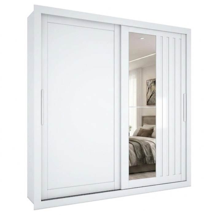 Guarda Roupa Casal 2 Portas de Correr Com Espelho Trian 220 cm Branco Absoluto ZANZ