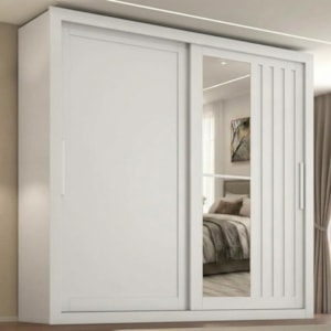 Guarda Roupa Casal 2 Portas de Correr Com Espelho Trian 220 cm Branco Absoluto ZANZ