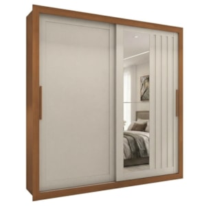 Guarda Roupa Casal 2 Portas de Correr Com Espelho Trian 220 cm Cinamomo Areia ZANZ