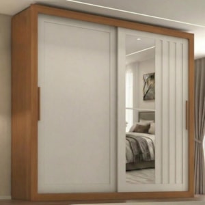 Guarda Roupa Casal 2 Portas de Correr Com Espelho Trian 220 cm Cinamomo Areia ZANZ