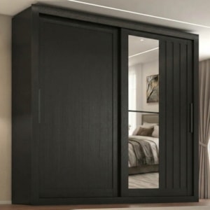 Guarda Roupa Casal 2 Portas de Correr Com Espelho Trian 220 cm Preto ZANZ