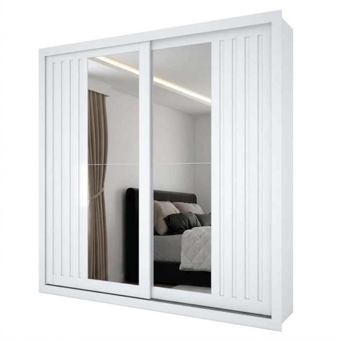 Guarda Roupa Casal 2 Portas De Correr Com Espelho Versale 241 cm Branco Absoluto ZANZ