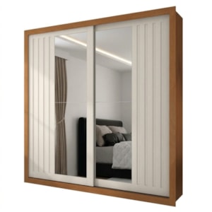 Guarda Roupa Casal 2 Portas De Correr Com Espelho Versale 241 cm Cinamomo Areia ZANZ
