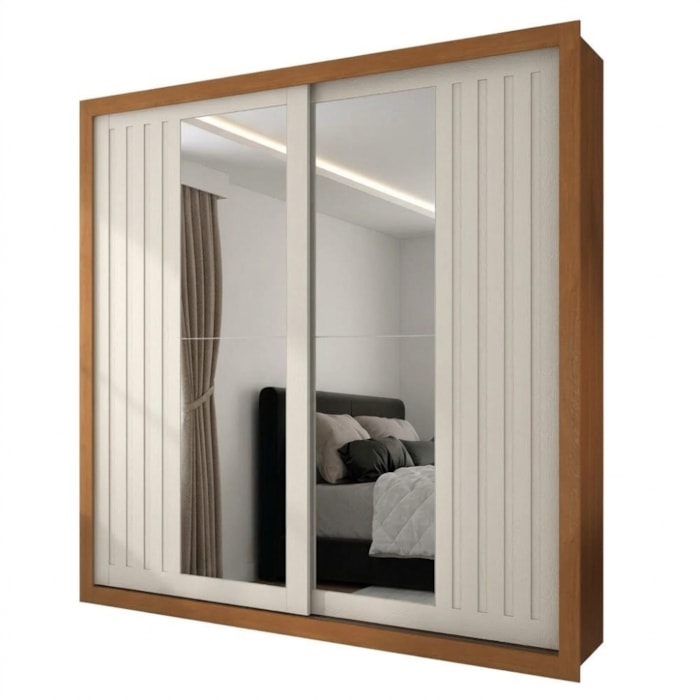 Guarda Roupa Casal 2 Portas De Correr Com Espelho Versale 241 cm Cinamomo Areia ZANZ