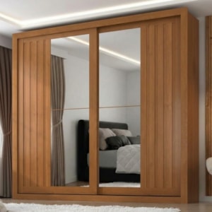 Guarda Roupa Casal 2 Portas De Correr Com Espelho Versale 241 cm Cinamomo ZANZ