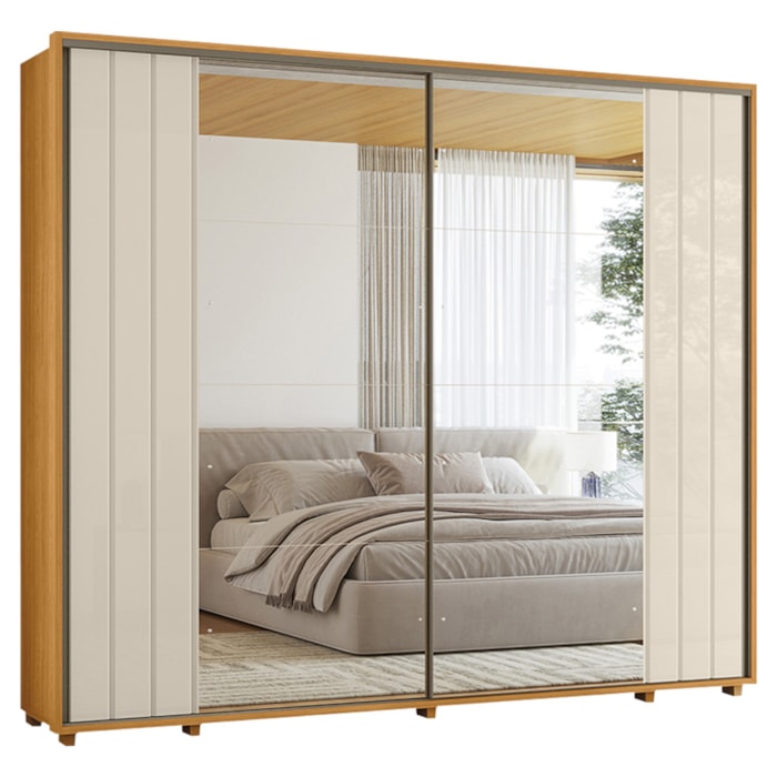 Guarda Roupa Casal 2 Portas Deslizante Com Espelhos Dali 278 cm Cinamomo Off White Madetec
