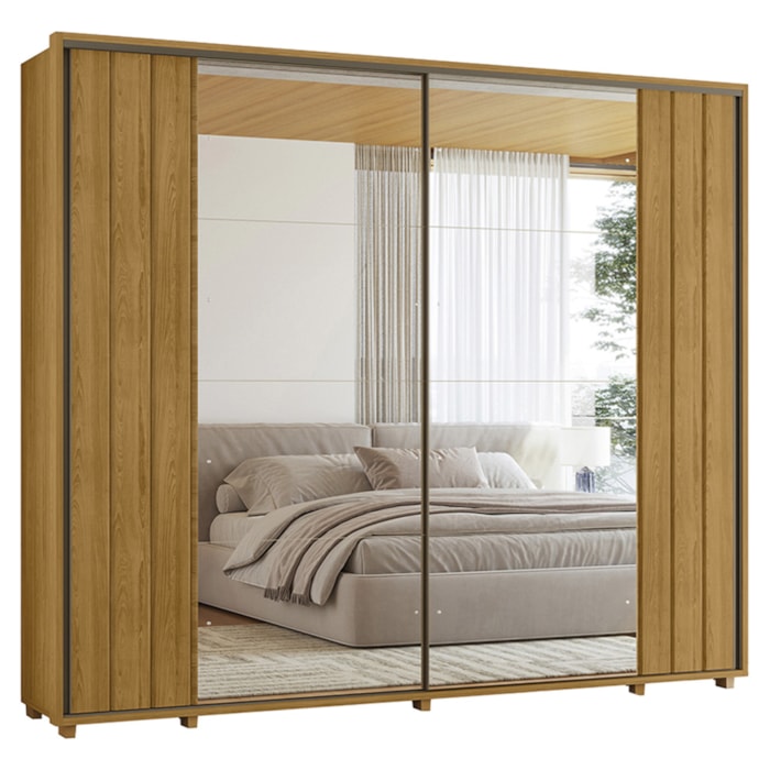 Guarda Roupa Casal 2 Portas Deslizante Com Espelhos Dali 278 cm Cumaru Madetec