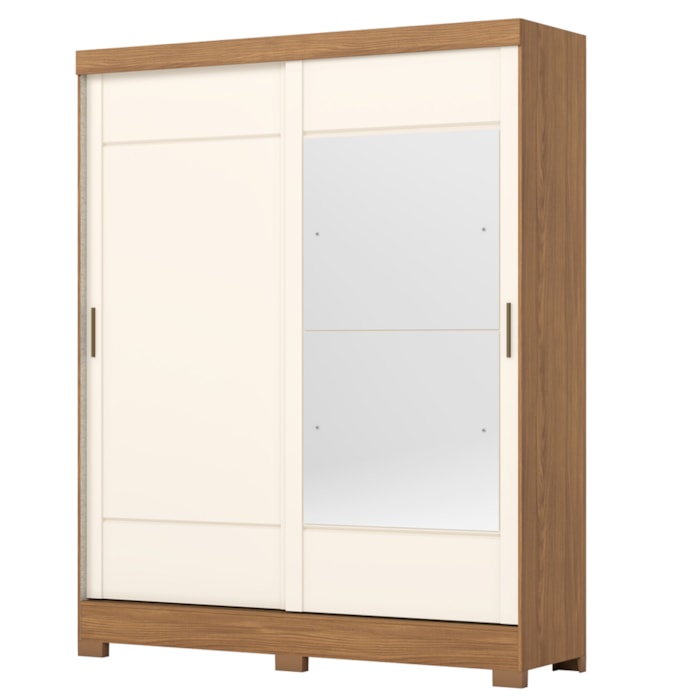 Guarda Roupa Casal 2 Portas Deslizantes Com Espelho 163 cm B74 Briz Nature Off White Briz