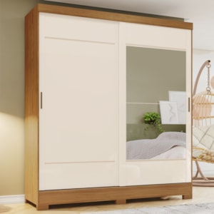 Guarda Roupa Casal 2 Portas Deslizantes Com Espelho 163 cm B74 Briz Nature Off White Briz