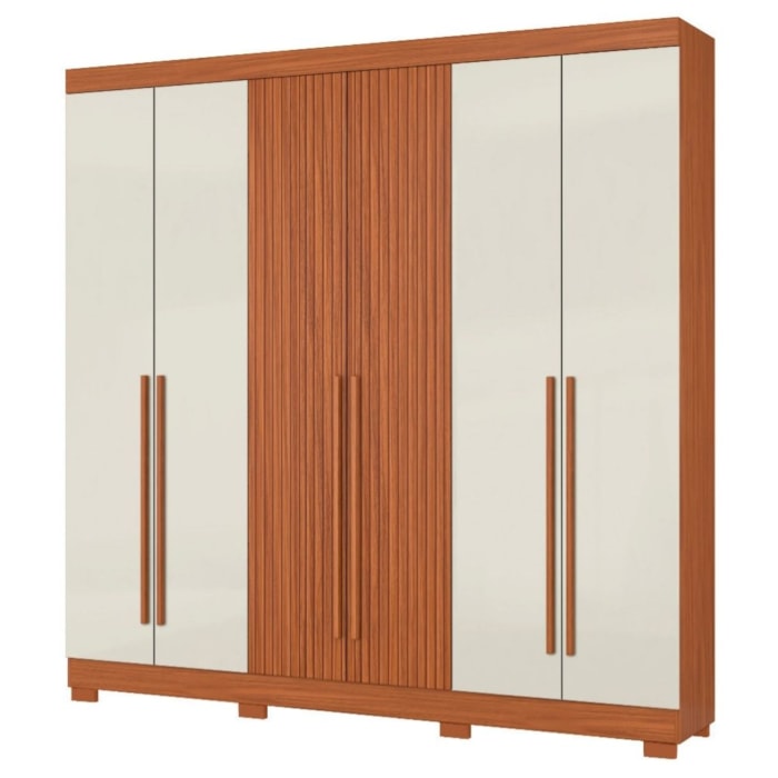 Guarda Roupa Casal 2030230 6 Portas 230 cm Cinamomo Off White Ripado ARMoveis