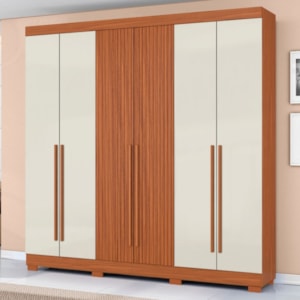 Guarda Roupa Casal 2030230 6 Portas 230 cm Cinamomo Off White Ripado ARMoveis